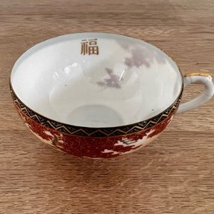 RARE Antique Japanese Egg Shell Porcelain Maple Leaves & “Lucy” Word Teacup‎ Cup